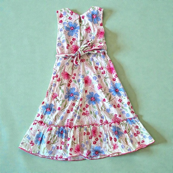 VTG Emily West Girl's Sz 14 Floral Prairie Midi Dress 70s Style Belted EUC Lined - Picture 12 of 12